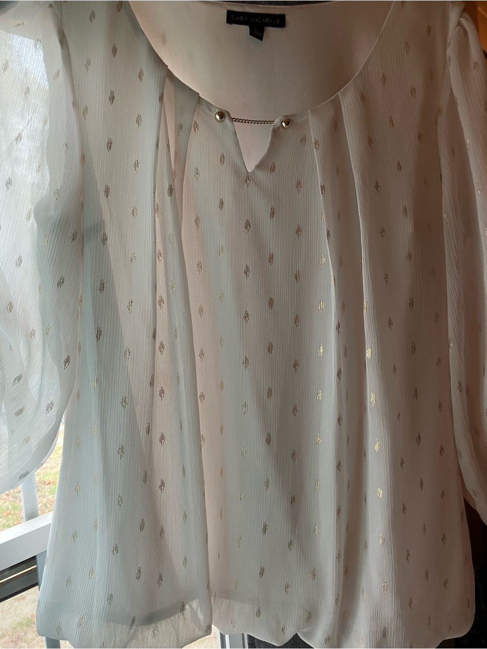 Sara Michelle Cream Blouse with Gold Dot Accent